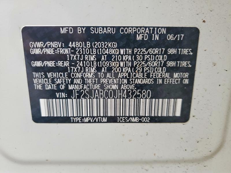 Продажа на аукционе авто 2018 Subaru Forester, vin: JF2SJABC0JH432580, номер лота: 61691426