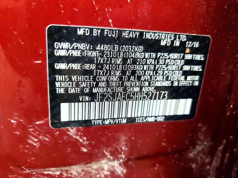 Aukcja sprzedaży 2017 Subaru Forester, vin: JF2SJAEC5HH527173, numer aukcji: 61193796