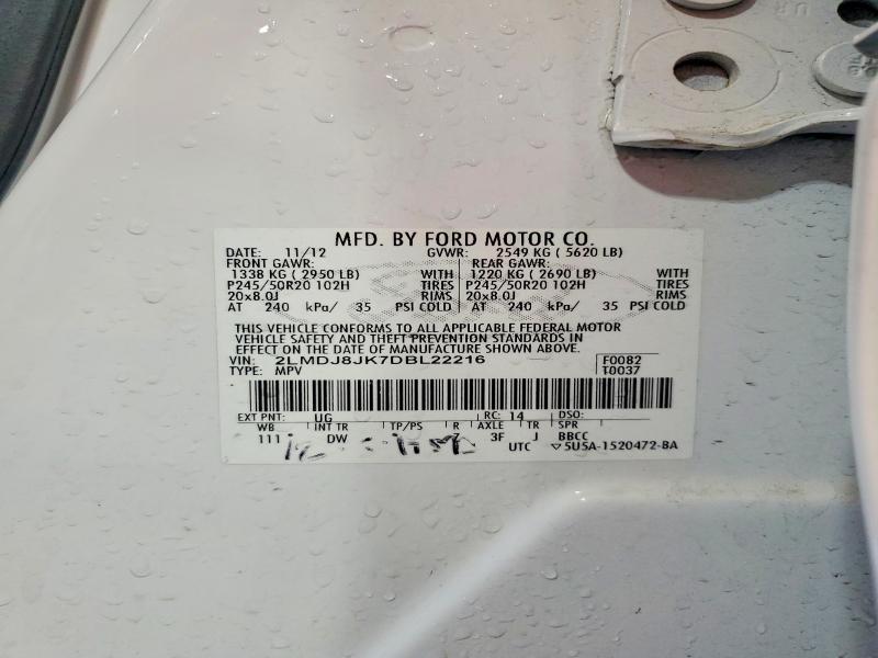 Продаж на аукціоні авто 2013 Lincoln Mkx, vin: 2LMDJ8JK7DBL22216, номер лоту: 61016746