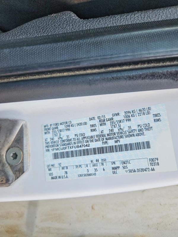 Продаж на аукціоні авто 2015 Ford Escape, vin: 1FMCU0F7XFUB47042, номер лоту: 62495076