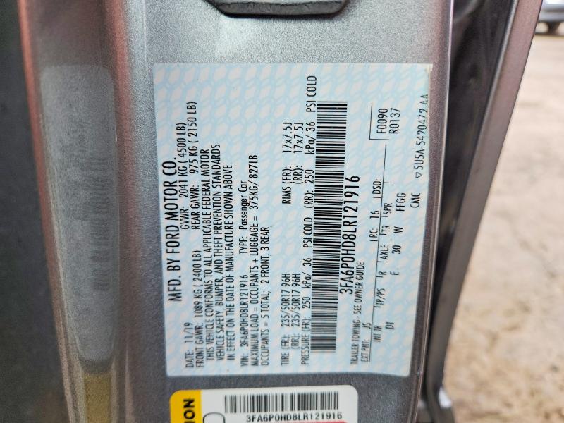 Продаж на аукціоні авто 2020 Ford Fusion, vin: 3FA6P0HD8LR121916, номер лоту: 62843066