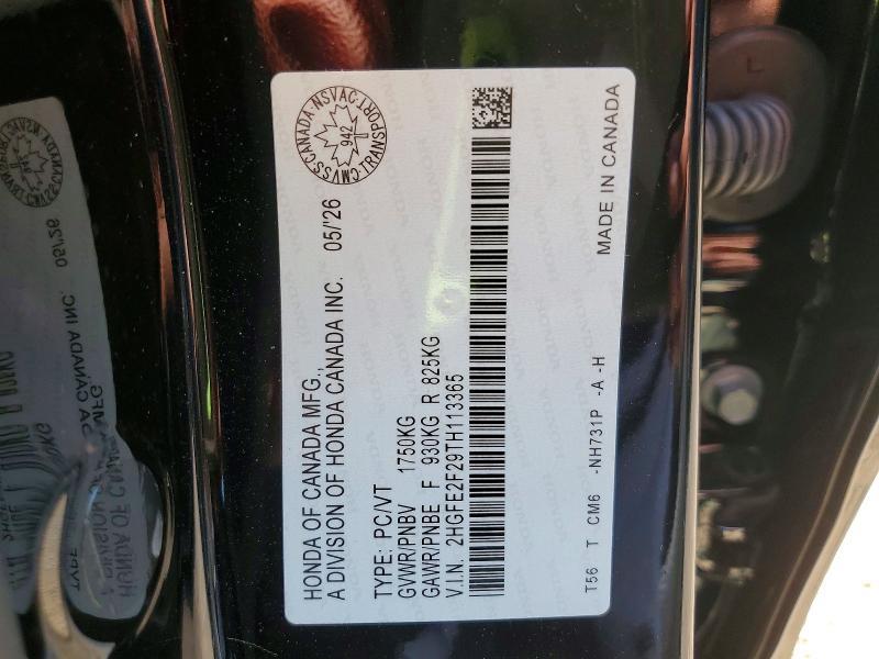 2026 Honda Civic მანქანა იყიდება აუქციონზე, vin: 2HGFE2F29TH113365, აუქციონის ნომერი: 62428666