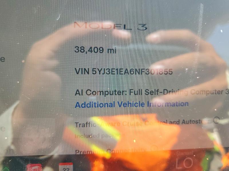 Aukcja sprzedaży 2022 Tesla Model 3, vin: 5YJ3E1EA6NF301855, numer aukcji: 62199366