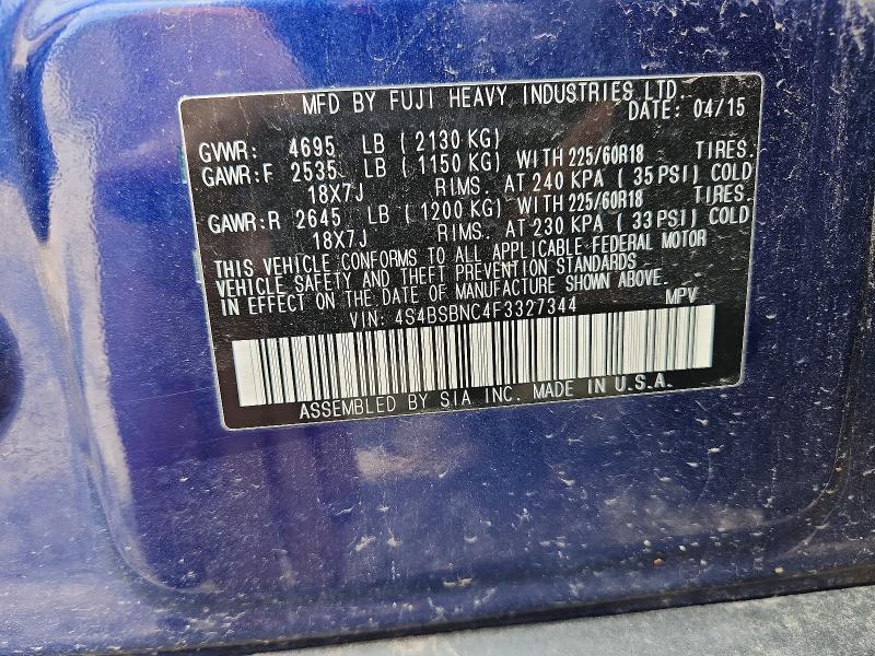 Продажа на аукционе авто 2015 Subaru Outback, vin: 4S4BSBNC4F3327344, номер лота: 60275536