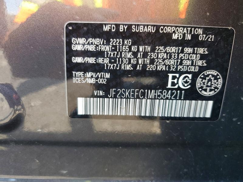 Aukcja sprzedaży 2021 Subaru Forester, vin: JF2SKEFC1MH584211, numer aukcji: 61285526