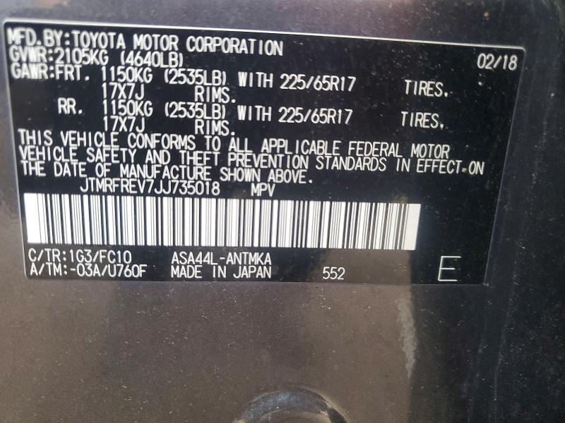 Продажа на аукционе авто 2018 Toyota Rav4, vin: JTMRFREV7JJ735018, номер лота: 61291906