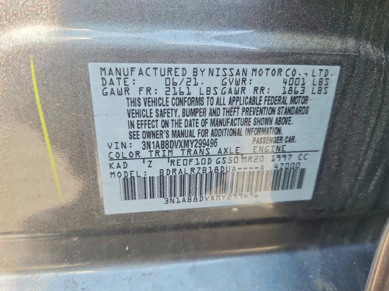 2021 Nissan Sentra მანქანა იყიდება აუქციონზე, vin: 3N1AB8DVXMY299496, აუქციონის ნომერი: 60558756