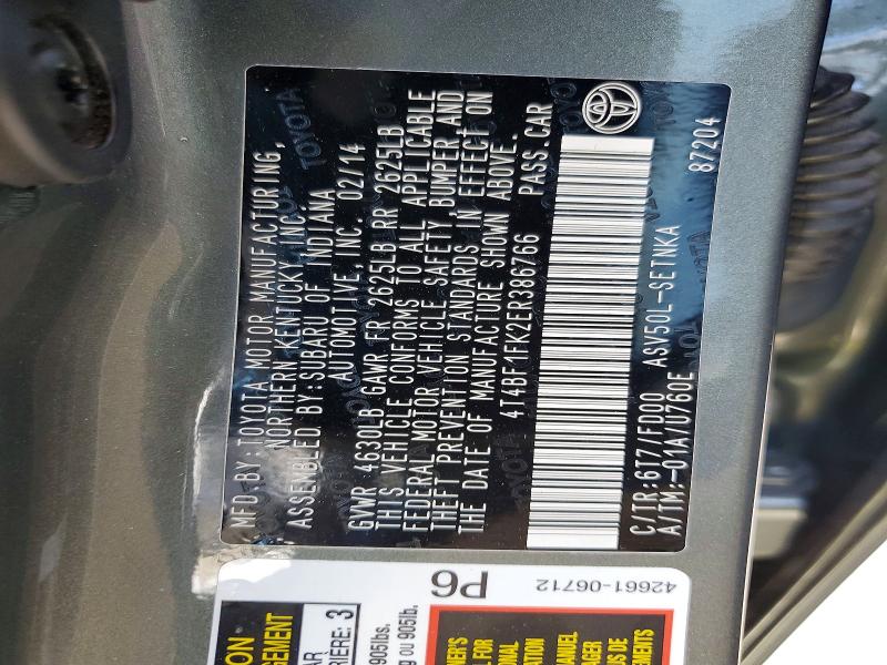2014 Toyota Camry მანქანა იყიდება აუქციონზე, vin: 4T4BF1FK2ER386766, აუქციონის ნომერი: 61580186