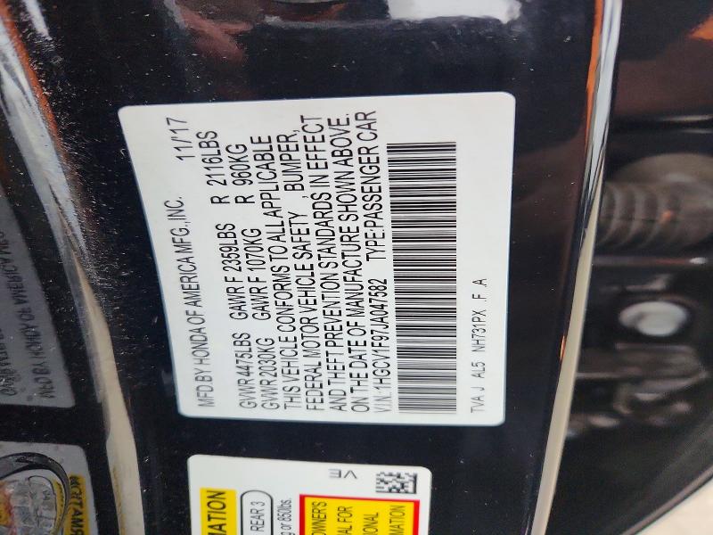 Aukcja sprzedaży 2018 Honda Accord, vin: 1HGCV1F97JA047582, numer aukcji: 61680626