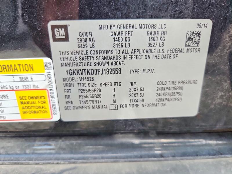 Aukcja sprzedaży 2015 Gmc Acadia, vin: 1GKKVTKD0FJ182558, numer aukcji: 61631896