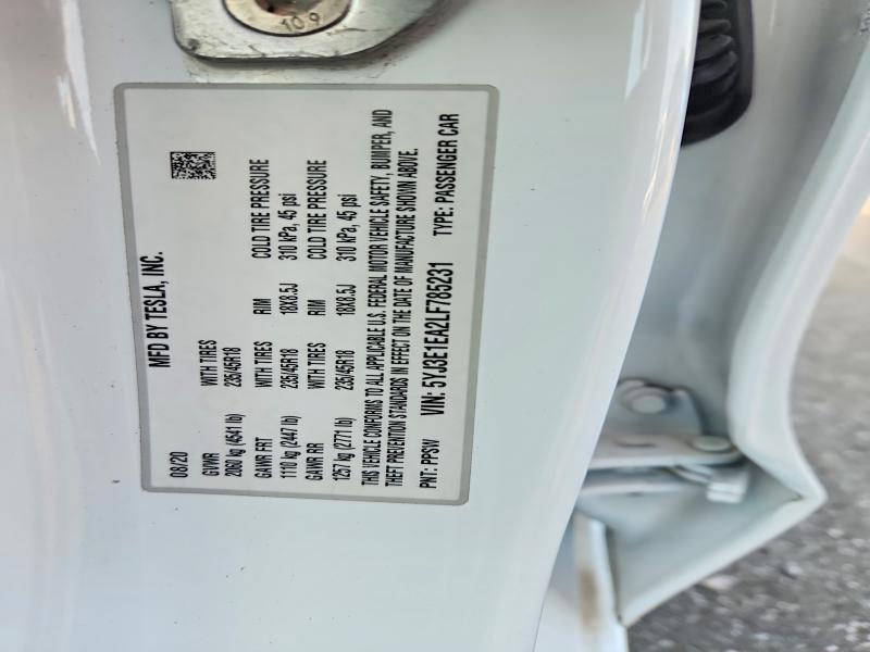 Продаж на аукціоні авто 2020 Tesla Model 3, vin: 5YJ3E1EA2LF785231, номер лоту: 63158056