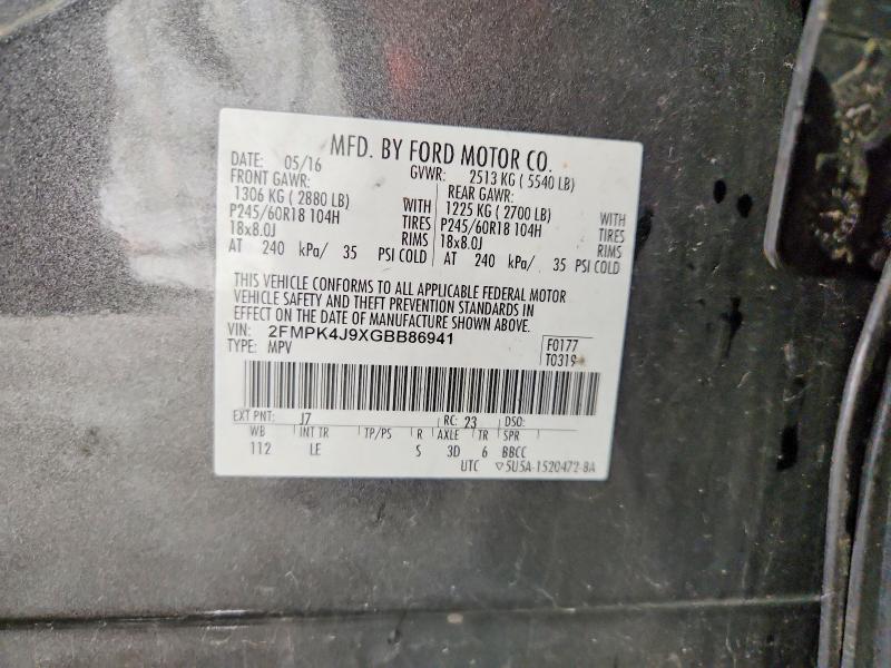 Продаж на аукціоні авто 2016 Ford Edge, vin: 2FMPK4J9XGBB86941, номер лоту: 59745456