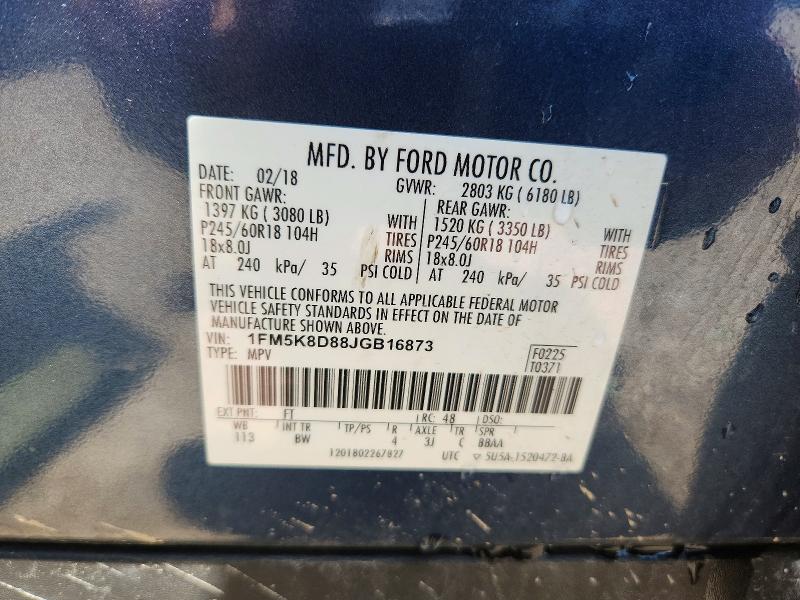 59368456 :رقم المزاد ، 1FM5K8D88JGB16873 vin ، 2018 Ford Explorer مزاد بيع
