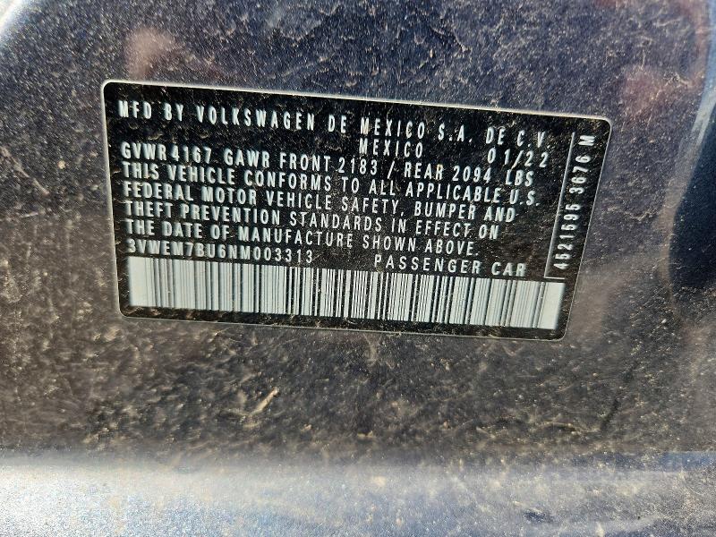 Продаж на аукціоні авто 2022 Volkswagen Jetta, vin: 3VWEM7BU6NM003313, номер лоту: 59543436