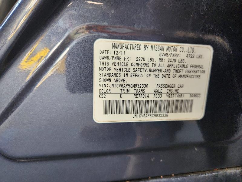 Aukcja sprzedaży 2012 Infiniti G37 Sedan, vin: JN1CV6AP5CM932336, numer aukcji: 62652726