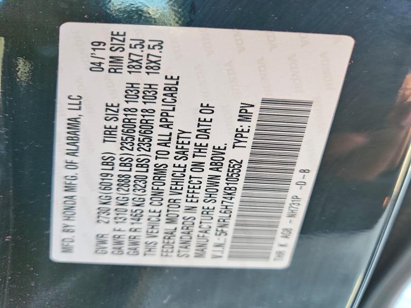 Продажа на аукционе авто 2019 Honda Odyssey, vin: 5FNRL6H74KB105552, номер лота: 85993115