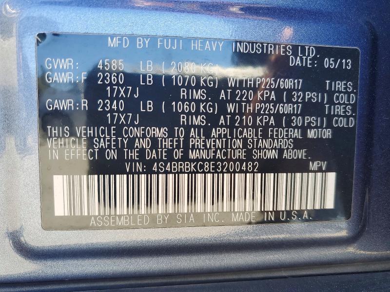 Продажа на аукционе авто 2014 Subaru Outback, vin: 4S4BRBKC8E3200482, номер лота: 60084296
