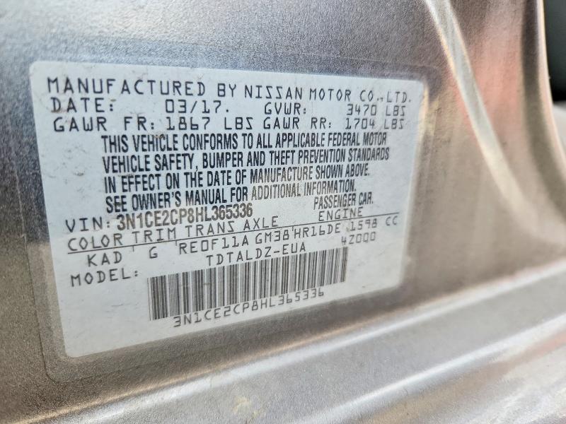 2017 Nissan Versa Note მანქანა იყიდება აუქციონზე, vin: 3N1CE2CP8HL365336, აუქციონის ნომერი: 61805806