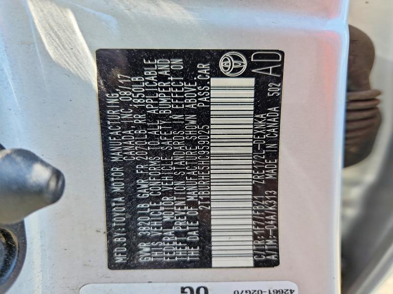 62752356 :رقم المزاد ، 2T1BURHE5HC959025 vin ، 2017 Toyota Corolla مزاد بيع