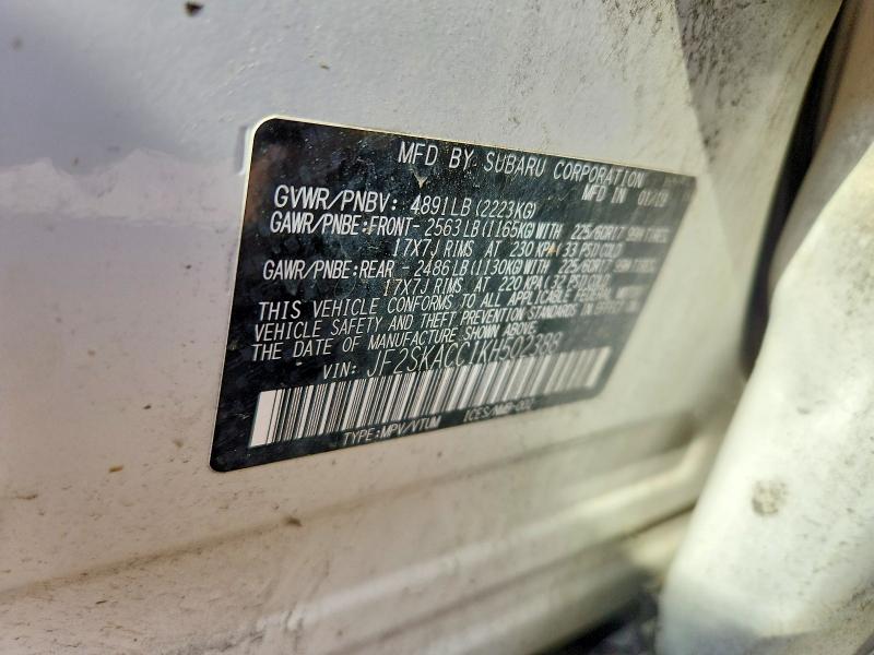 Aukcja sprzedaży 2019 Subaru Forester, vin: JF2SKACC1KH502388, numer aukcji: 58915556