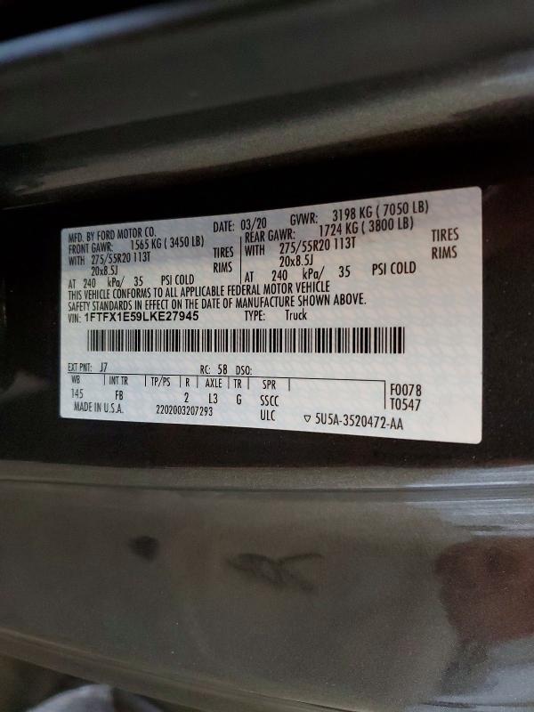60263226 :رقم المزاد ، 1FTFX1E59LKE27945 vin ، 2020 Ford F150 مزاد بيع