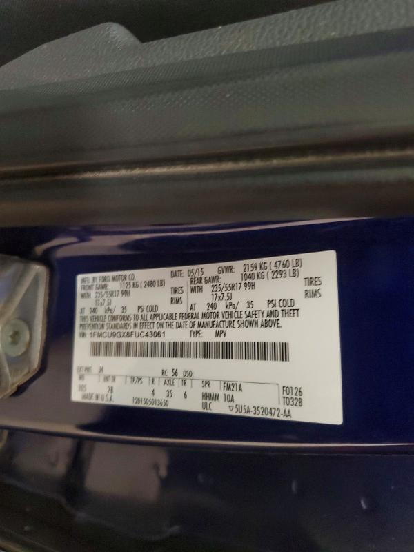 Продажа на аукционе авто 2015 Ford Escape, vin: 1FMCU9GX8FUC43061, номер лота: 61212136