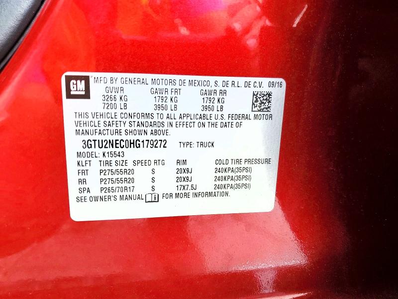 2017 Gmc Sierra მანქანა იყიდება აუქციონზე, vin: 3GTU2NEC0HG179272, აუქციონის ნომერი: 60425286