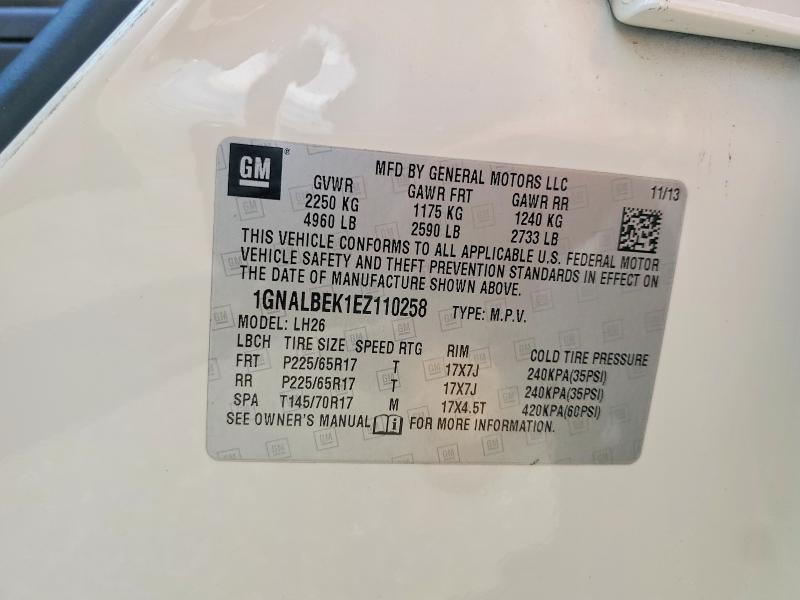 Продаж на аукціоні авто 2014 Chevrolet Equinox, vin: 1GNALBEK1EZ110258, номер лоту: 59689246
