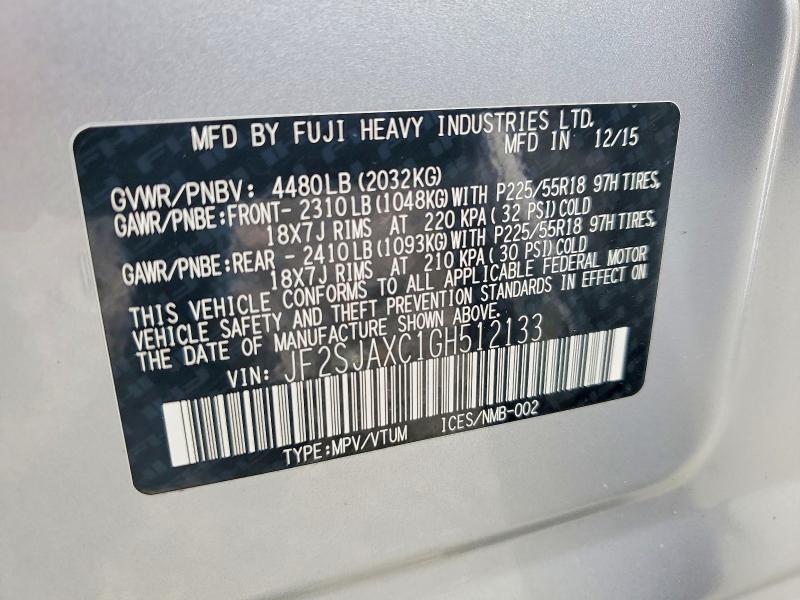 Aukcja sprzedaży 2016 Subaru Forester, vin: JF2SJAXC1GH512133, numer aukcji: 61516776