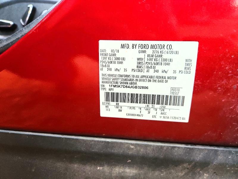 2018 Ford Explorer მანქანა იყიდება აუქციონზე, vin: 1FM5K7D84JGB32806, აუქციონის ნომერი: 60626306