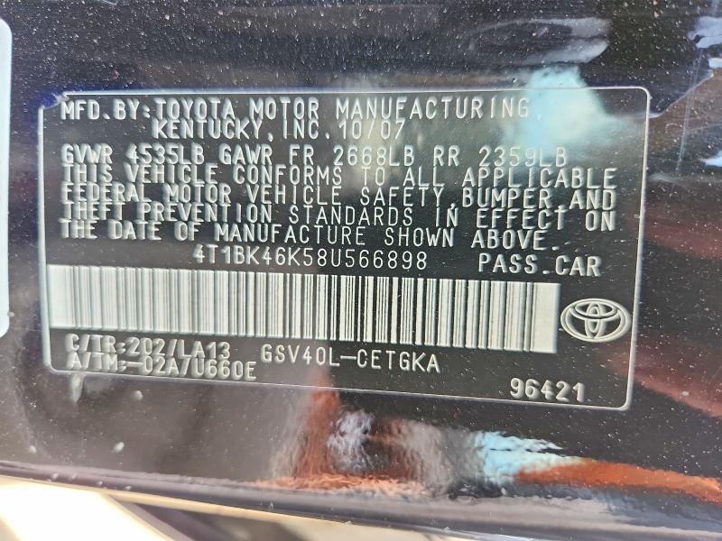 62503846 :رقم المزاد ، 4T1BK46K58U566898 vin ، 2008 Toyota Camry مزاد بيع