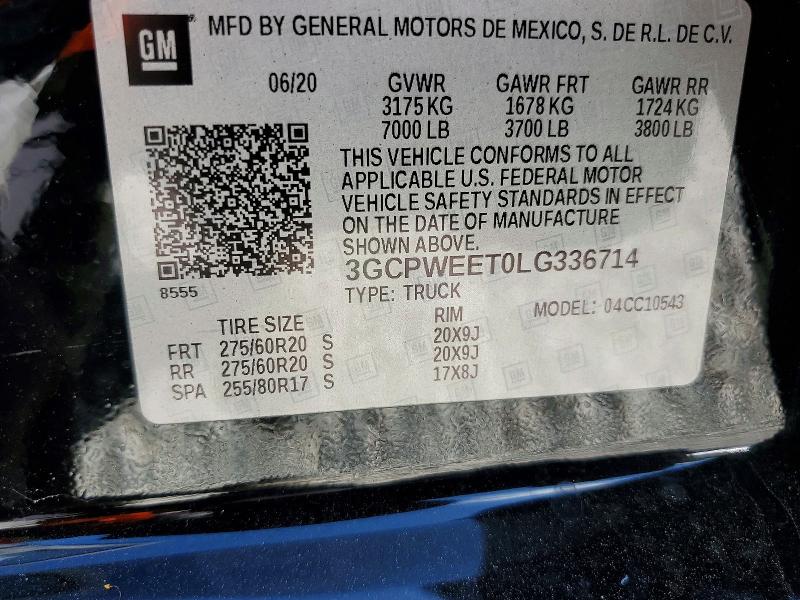 Продажа на аукционе авто 2020 Chevrolet Silverado, vin: 3GCPWEET0LG336714, номер лота: 62035536