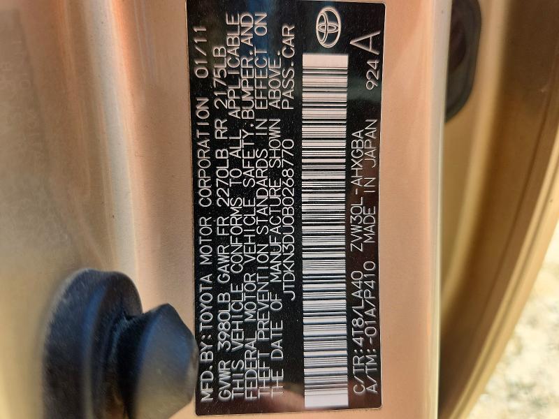 Aukcja sprzedaży 2011 Toyota Prius, vin: JTDKN3DU0B0268770, numer aukcji: 60780576