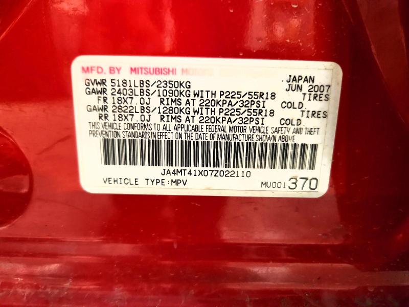 2007 Mitsubishi Outlander მანქანა იყიდება აუქციონზე, vin: JA4MT41X07Z022110, აუქციონის ნომერი: 59303066