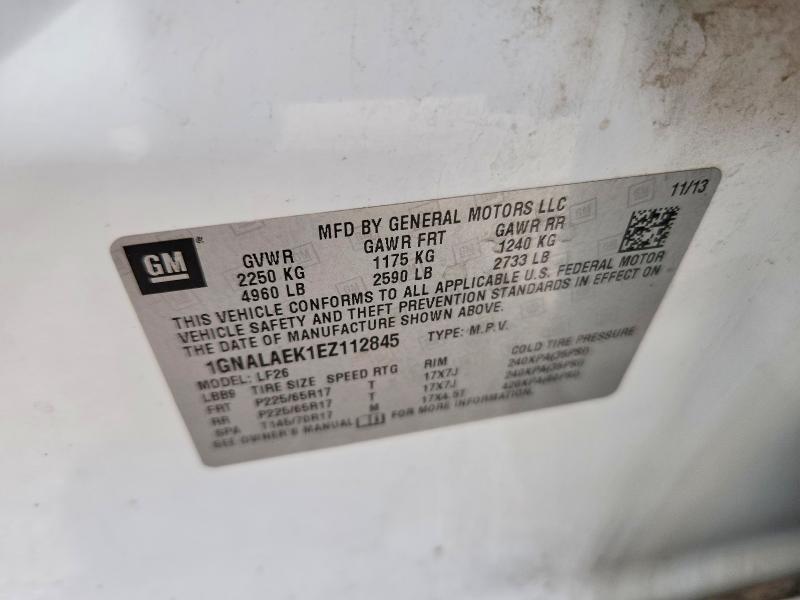 2014 Chevrolet Equinox მანქანა იყიდება აუქციონზე, vin: 1GNALAEK1EZ112845, აუქციონის ნომერი: 61608726