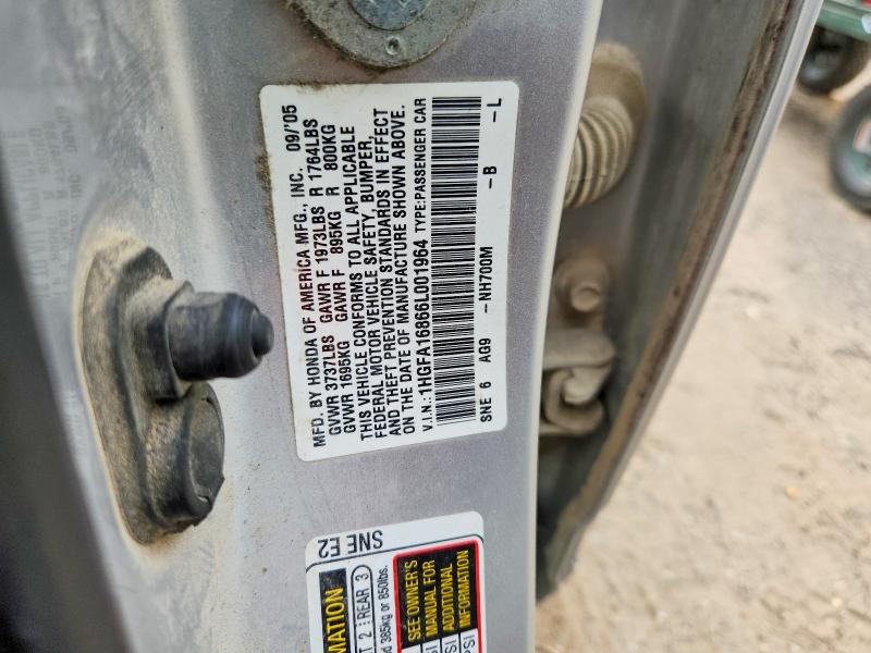 Продаж на аукціоні авто 2006 Honda Civic, vin: 1HGFA16866L001964, номер лоту: 60036876