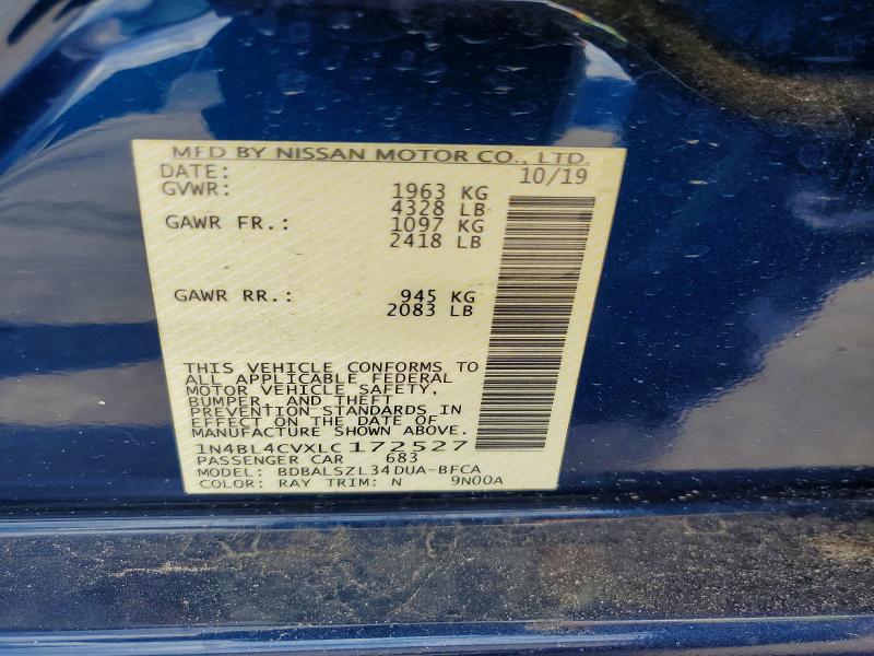 2020 Nissan Altima მანქანა იყიდება აუქციონზე, vin: 1N4BL4CVXLC172527, აუქციონის ნომერი: 59402796