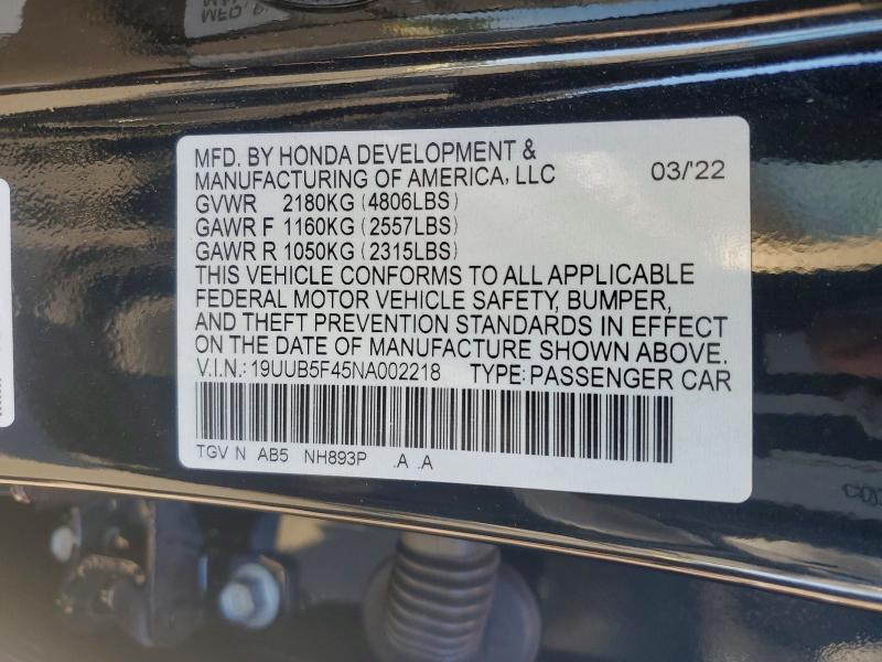 Продаж на аукціоні авто 2022 Acura Tlx, vin: 19UUB5F45NA002218, номер лоту: 61595526