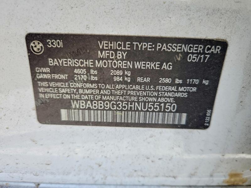 2017 Bmw 330 მანქანა იყიდება აუქციონზე, vin: WBA8B9G35HNU55150, აუქციონის ნომერი: 60158016