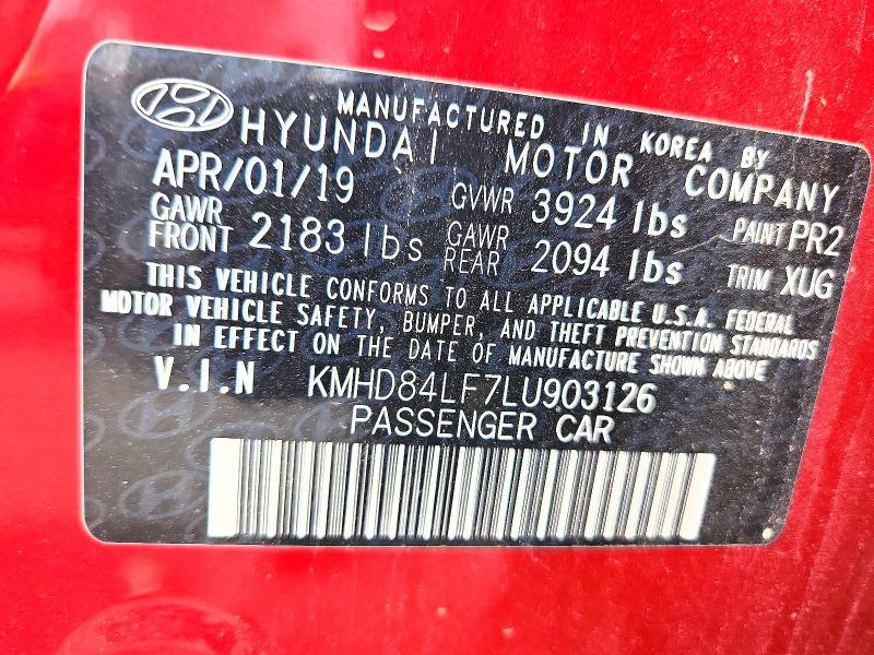 63289926 :رقم المزاد ، KMHD84LF7LU903126 vin ، 2020 Hyundai Elantra مزاد بيع