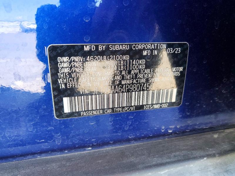 Aukcja sprzedaży 2023 Subaru Wrx, vin: JF1VBAA64P9807450, numer aukcji: 61379676