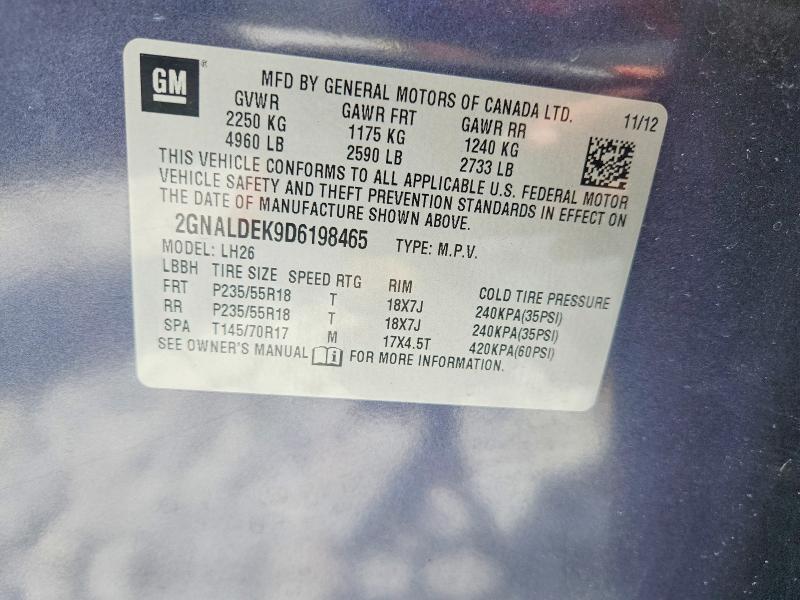 Aukcja sprzedaży 2013 Chevrolet Equinox, vin: 2GNALDEK9D6198465, numer aukcji: 61989036