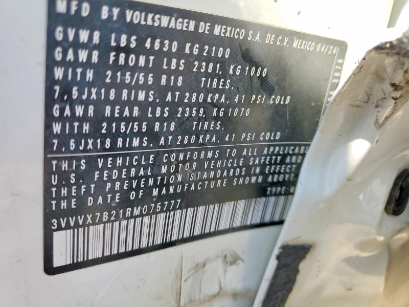 2024 Volkswagen Taos მანქანა იყიდება აუქციონზე, vin: 3VVVX7B21RM075777, აუქციონის ნომერი: 59835096