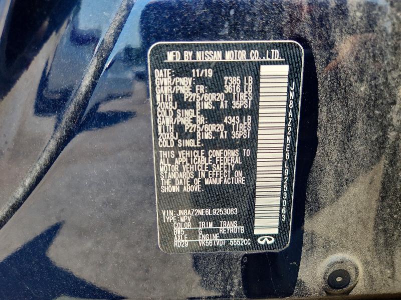 63111146 :رقم المزاد ، JN8AZ2NE6L9253063 vin ، 2020 Infiniti Qx80 مزاد بيع