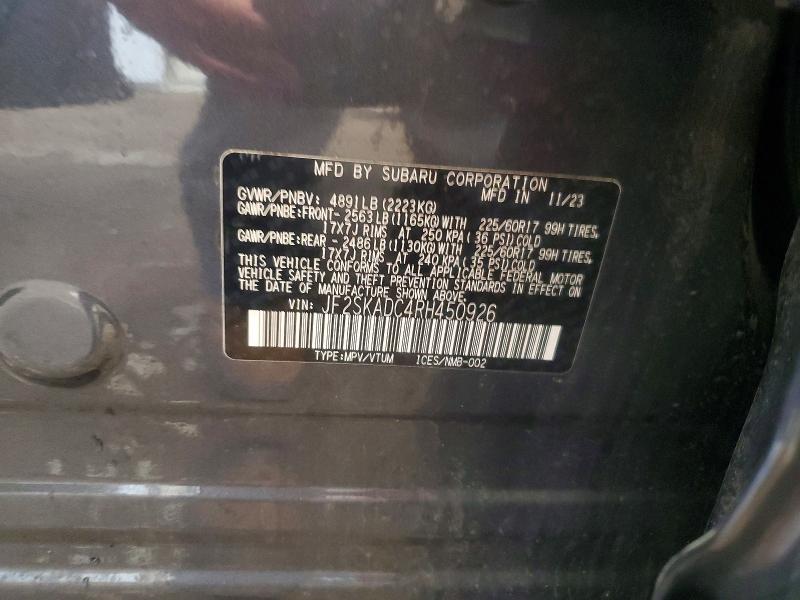 63167136 :رقم المزاد ، JF2SKADC4RH450926 vin ، 2024 Subaru Forester مزاد بيع