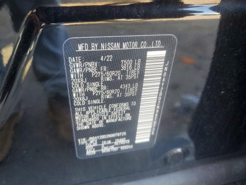 Aukcja sprzedaży 2022 Nissan Armada, vin: JN8AY2BD2N9676725, numer aukcji: 62231446