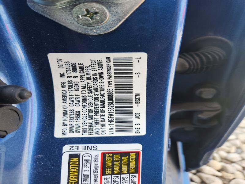 59384906 :رقم المزاد ، 1HGFA16828L008865 vin ، 2008 Honda Civic مزاد بيع