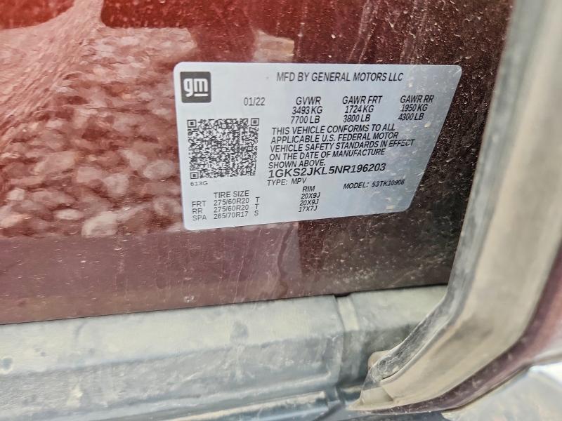2022 Gmc Yukon Xl მანქანა იყიდება აუქციონზე, vin: 1GKS2JKL5NR196203, აუქციონის ნომერი: 59344486