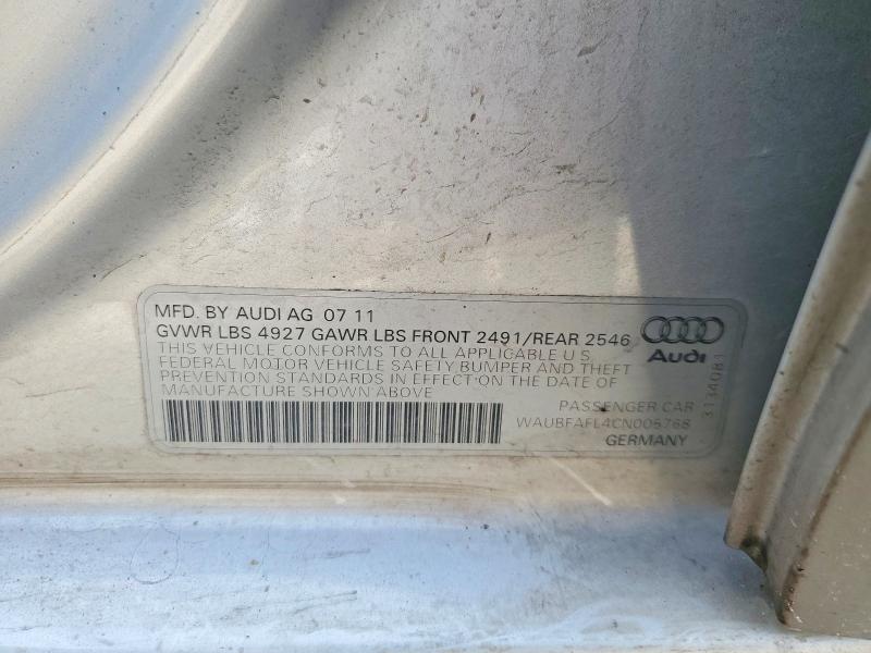Aukcja sprzedaży 2012 Audi A4, vin: WAUBFAFL4CN005768, numer aukcji: 62073926