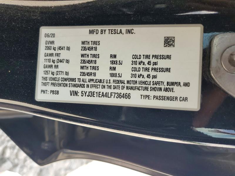 Продажа на аукционе авто 2020 Tesla Model 3, vin: 5YJ3E1EA4LF736466, номер лота: 60153416